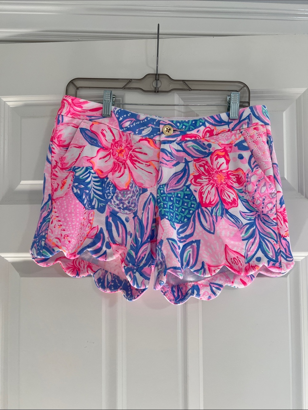 Lilly Pulitzer Pink and Blue Floral Scallop-Hem High Waisted Shorts